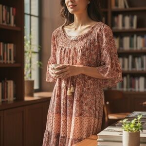 Chelsea & Violet Pink Floral Boho Tiered Midi Dress